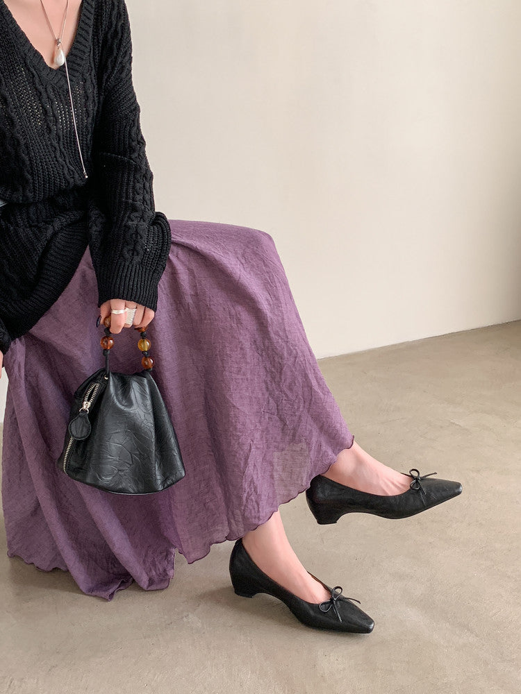 Karin Luna Full Layer Inside and Out~Basic Versatile Small Square Toe Butterfly Knot Irregular Heel Single Shoes