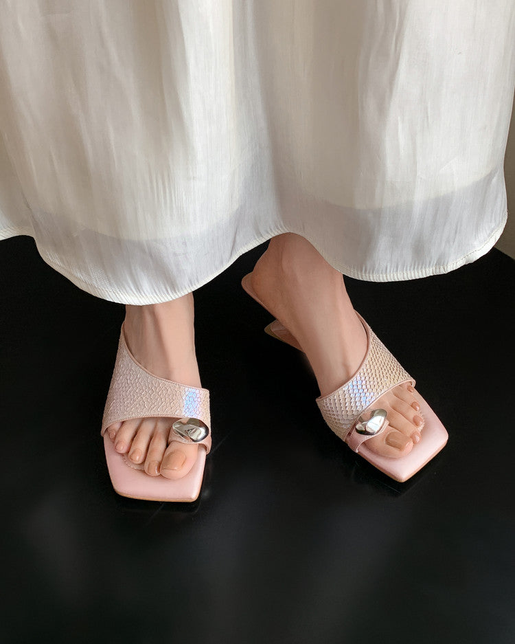 Karin Luna Fish Skin Series~Minimalist Square Toe Popular Irregular Heel Slippers