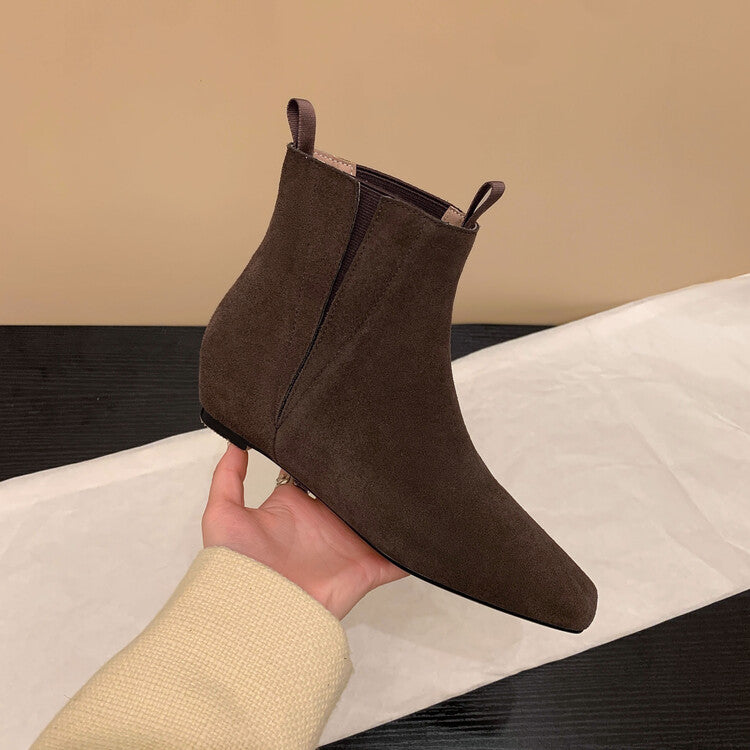 Karin Luna Classic Style Internal Height Increase Cowhide Leather Small Square Toe Short Fashion Boots