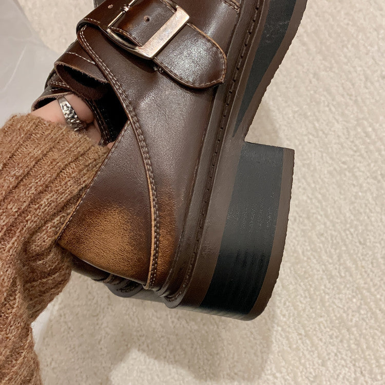 Karin Luna In Stock Spot Goods Metal Round Toe Cow Leather Thick Sole Flats
