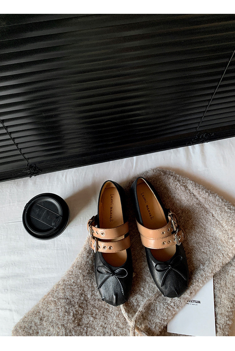 Karin Luna In Stock Spot Goods Minimalist Retro Round Toe Mary Jane Bowknot Height-Increasing Flats
