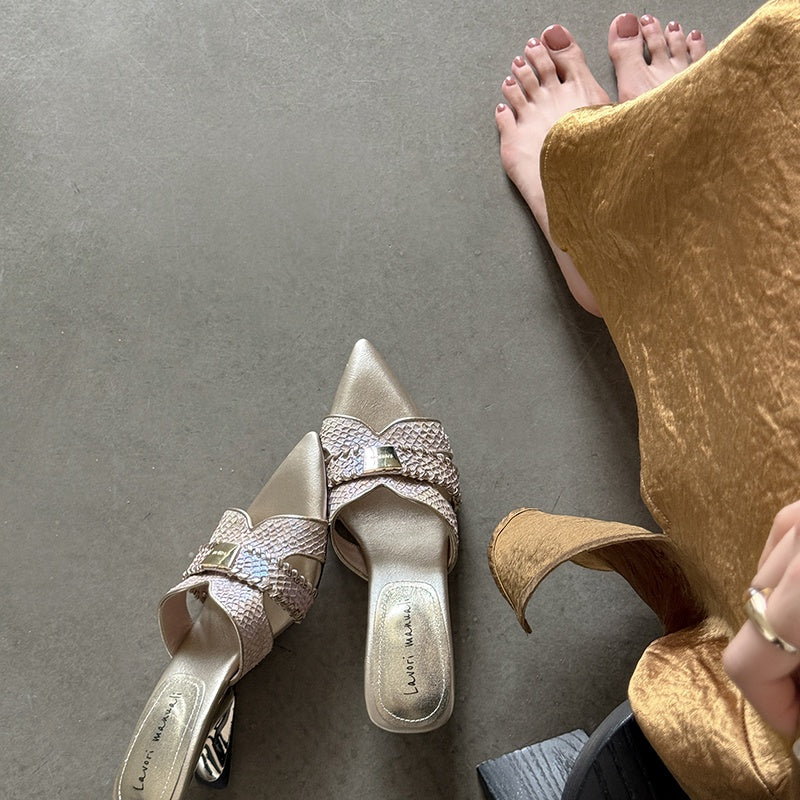 Karin Luna Fish Skin Series~Minimalist Pointed Toe Hot-Selling Unique Heel Slippers