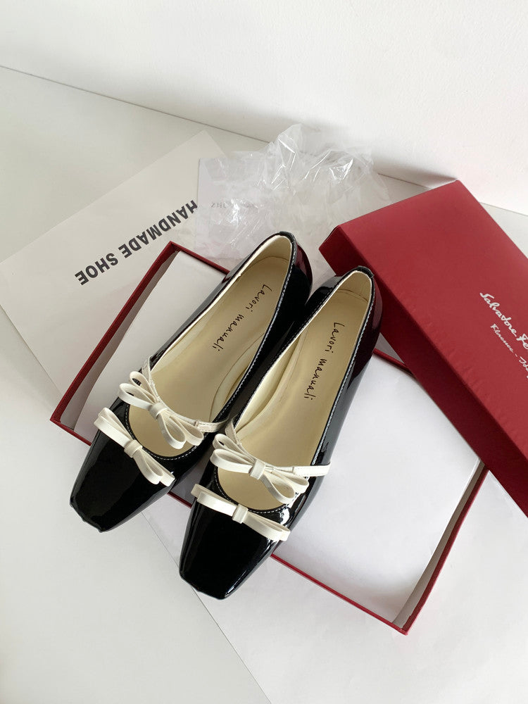Karin Luna In Stock Spot Goods  Hot-Selling Element Bowknot Square-Toe Color-Block Height-Increasing Flats