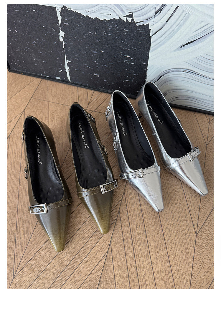 Karin Luna In Stock In Stock Retro Belt Buckle Small Square Toe Chunky Heel Single Shoes