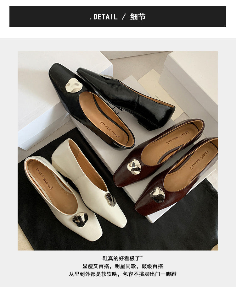 Karin Luna In Stock Spot Goods  Small Metal Decoration Thick Heel Single Shoes