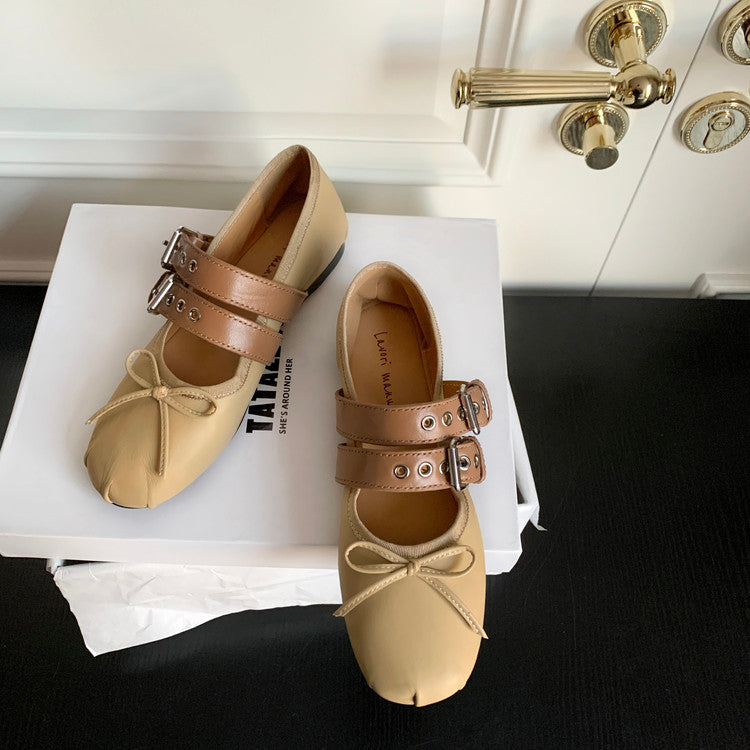 Karin Luna In Stock Spot Goods Minimalist Retro Round Toe Mary Jane Bowknot Height-Increasing Flats