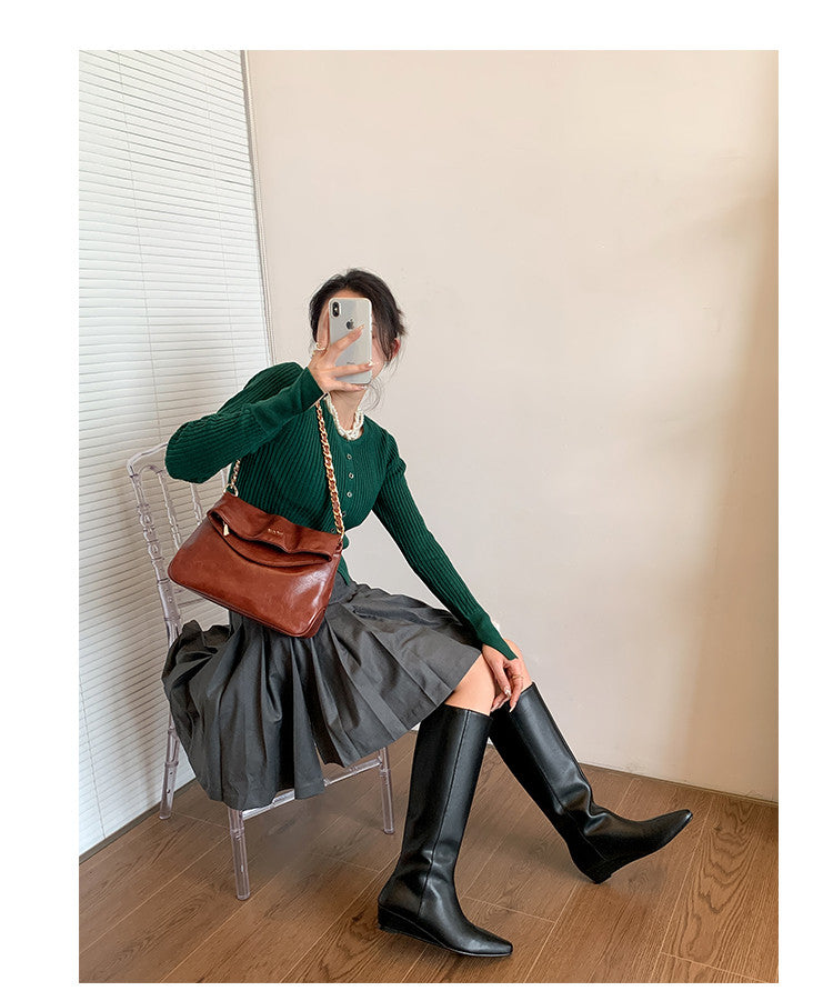 Karin Luna In Stock  In-stock Square Toe Straight Slip-on Long Boots