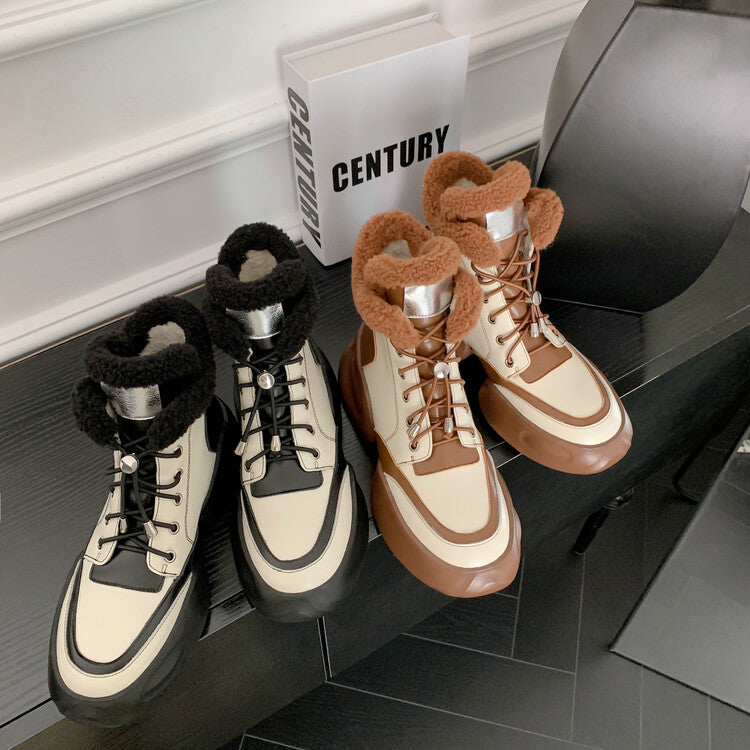 Karin Luna In Stock  Spot Goods  Hot-selling Sports Thick Sole Thickened Fur Snow Boots Full cowhide