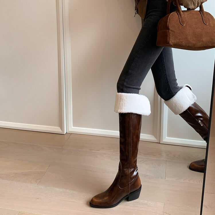 Karin Luna exploded  Three versions exploded Single Fleece Lining Fur Collar Version  Thick Fur Collar Foldable Hot-Selling Full Cowhide Pointed Toe Chunky Heel Classic Style