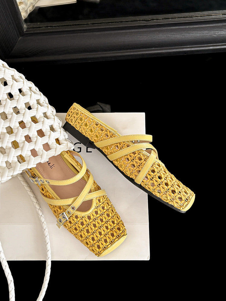 Karin Luna In Stock Spot Goods  Hot-Selling Square-Toe Woven Pig Nose Closed-Toe Slippers