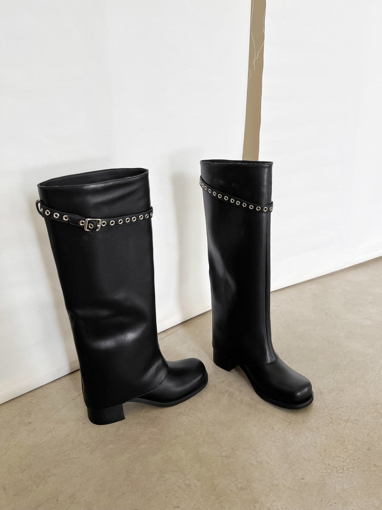 Karin Luna In Stock Spot Goods Belt Buckle Color-Washed Casual Thick-Soled Bootcut Pants Boots