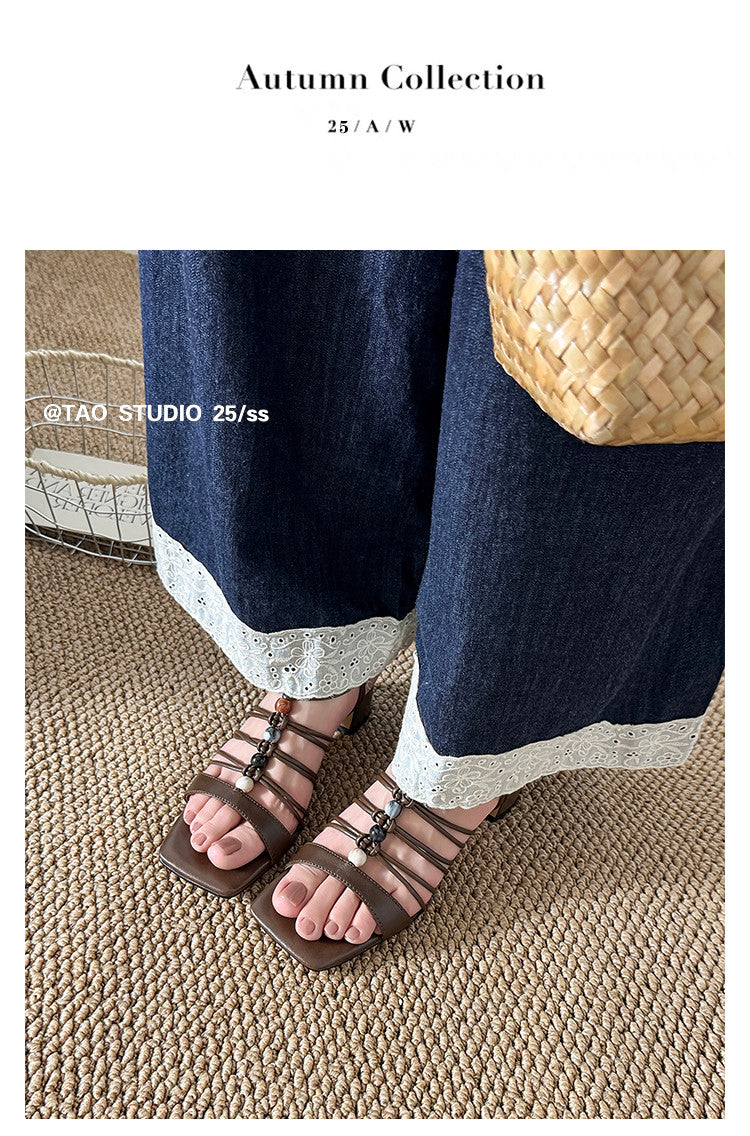 Karin Luna Bohemian Vacation Style~Square Toe Open Toe Sandals