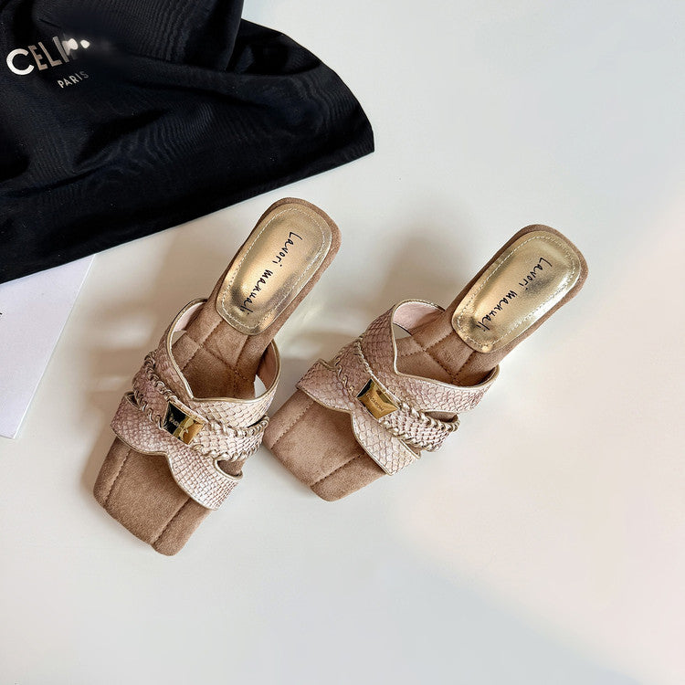 Karin Luna Fish Skin Series~ Hot-selling Square-Toe Slippers with Built-in Traffic