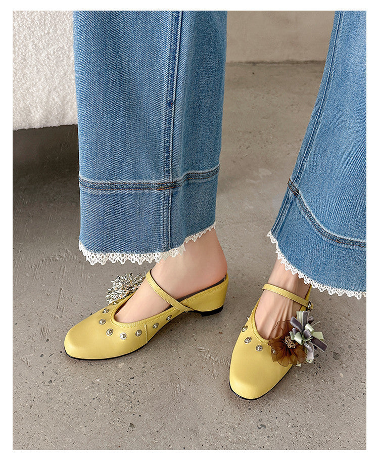 Karin Luna In Stock Spot Goods  Full-grain leather inside and out  Ultra Exquisite Round Toe Hidden Heel Closed-Toe Slippers