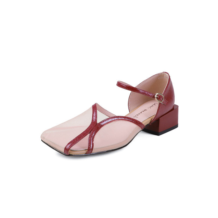 Karin Luna In Stock In Stock  Internet Celebrity Style Square Toe Mesh Chunky Heel Sandals
