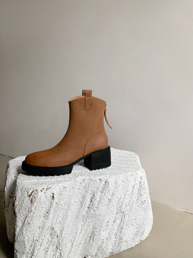 Karin Luna In Stock Versatile Round Toe Chunky Heel Ankle Boots