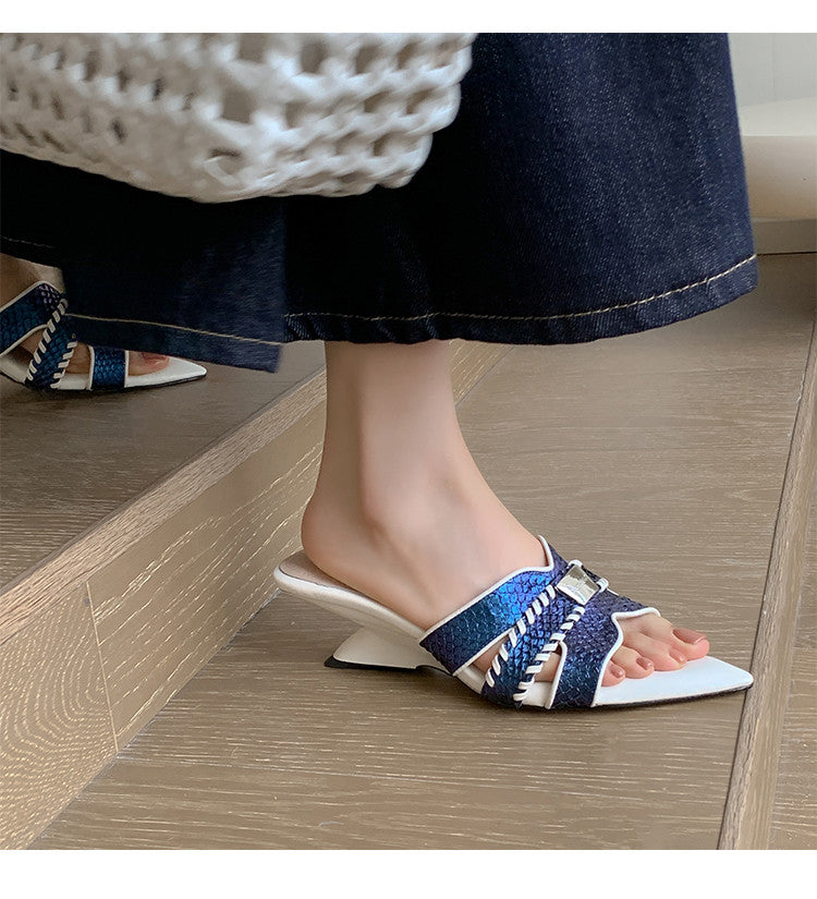 Karin Luna Fish Skin Series~Minimalist Pointed Toe Hot-Selling Unique Heel Slippers