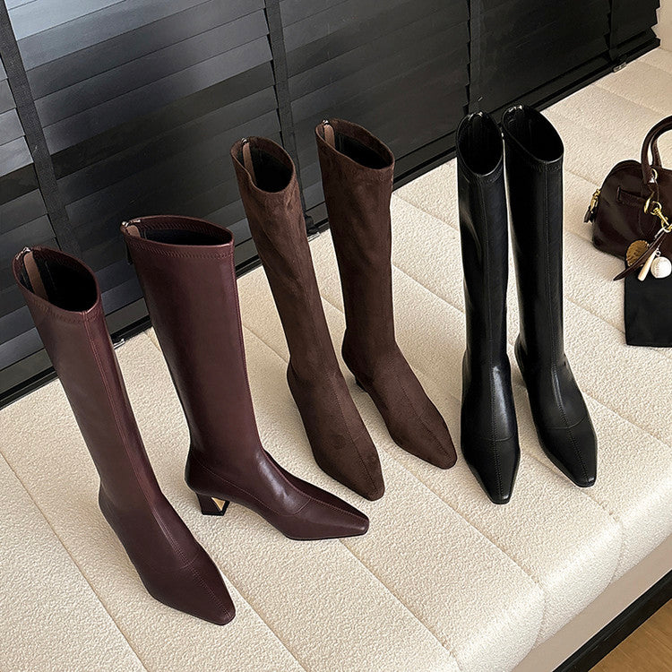 Karin Luna In Stock In Stock  Square Toe Chunky Heel Korean Style Elegant Long Boots