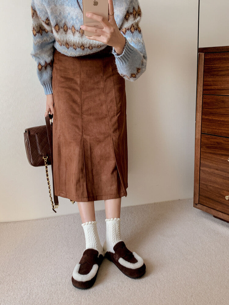 Karin Luna In Stock Look~This is such thick lamb wool Winter Atmosphere！Cowhide Leather Lamb Wool Round Toe Flat Sole Half Support！