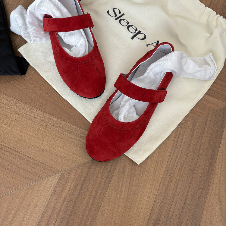 Karin Luna Casual Shoes Series~  In Stock In Stock Magic Tape Round Toe Internal Height Increase Single Strap Flats