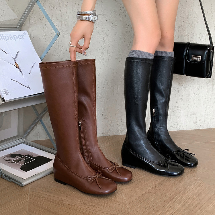 Karin Luna In Stock Spot Goods  Butterfly Knot Round Toe Hidden Heel Boots