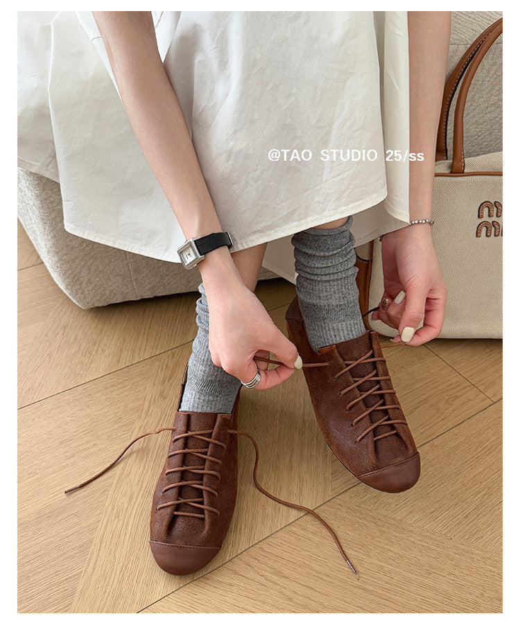Karin Luna In Stock In Stock   Xiaohongshu Hot-Selling Lace-Up Round-Toe Deep Mouth Single Shoes