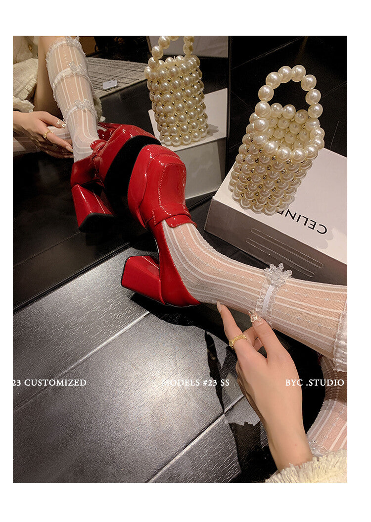 Karin Luna ck Popular Hot Girl Red high heels Full leather inside and out Cow Patent Leather Super High Heel