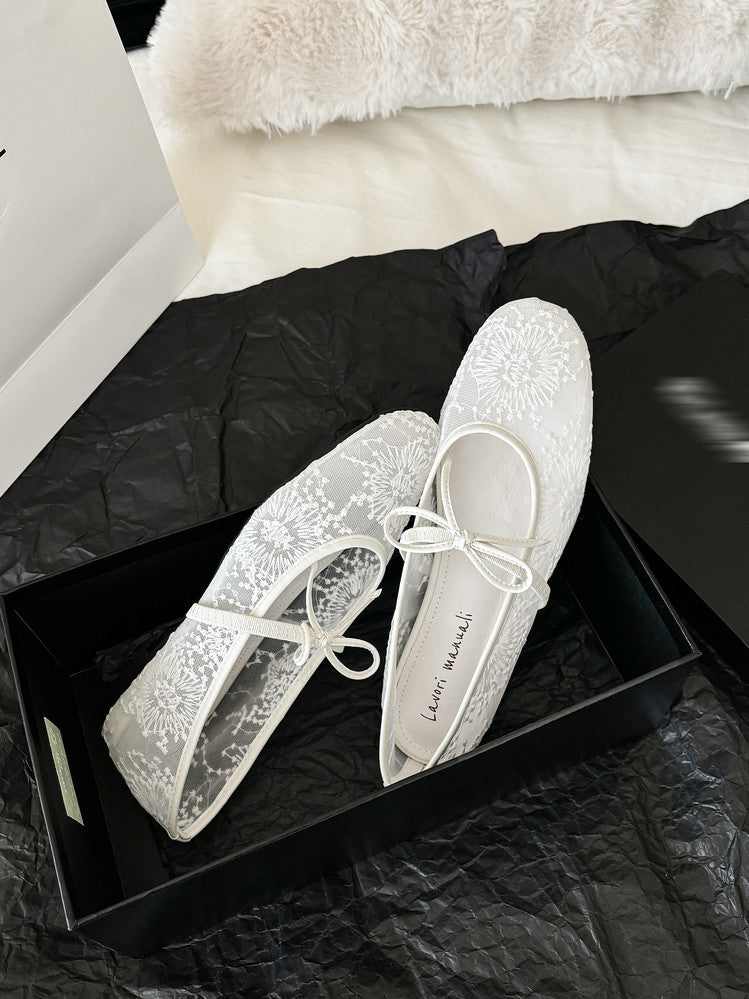 Karin Luna In Stock Spot Goods  Summer Breathable Retro Embroidered Bow Granny Shoes