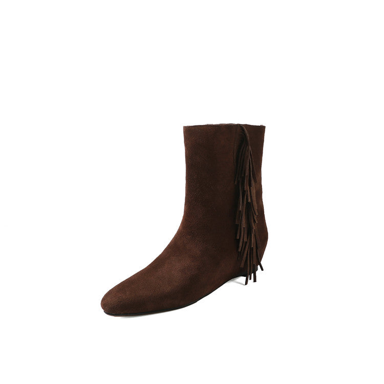 Karin Luna In Stock Spot Goods Tassel Square Toe Hidden Wedge Short Boots