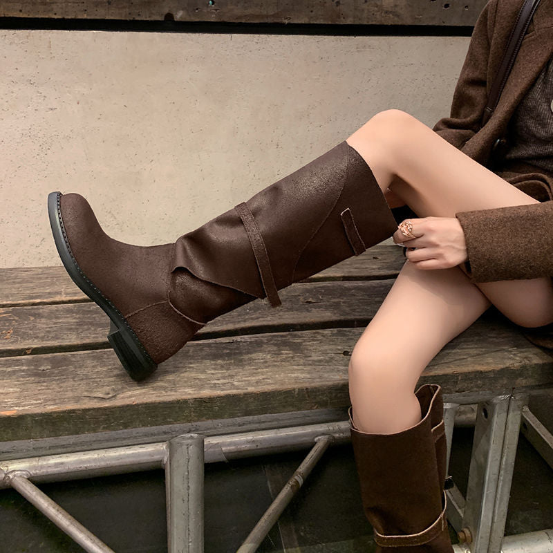 Karin Luna In Stock Spot Goods   Heavy-duty Edition Highly Consuming Material Round Toe Long Boots