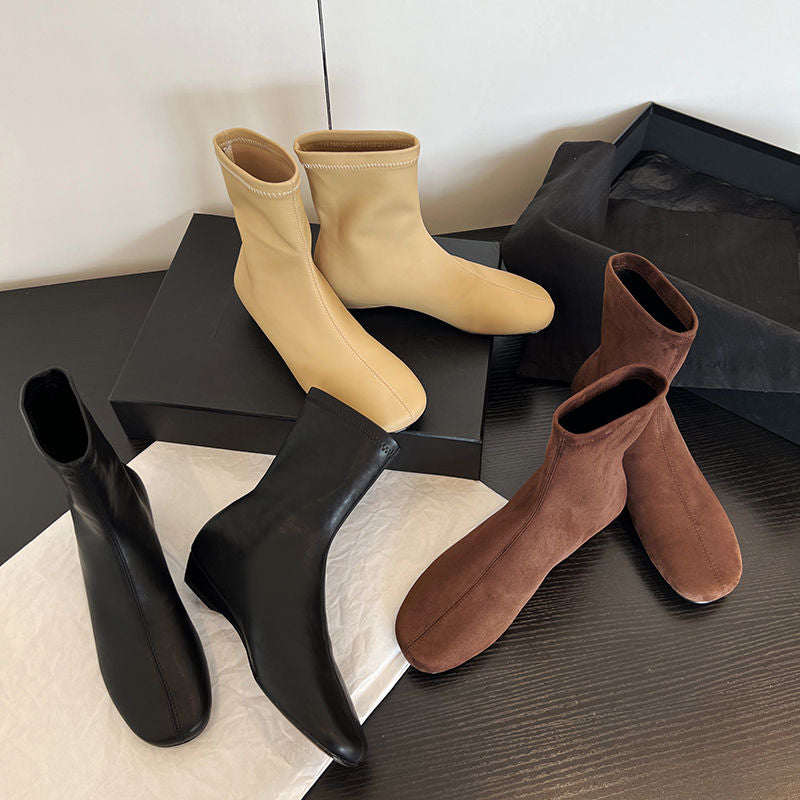 Karin Luna In Stock Spot Goods Round Toe Basic Stretch Slim Short Boots