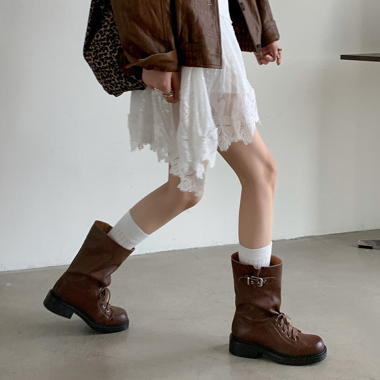 Karin Luna Bestseller Large Tube Thick Sole Martin Boots with Belt Buckle