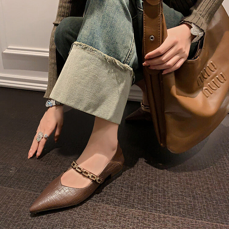 Karin Luna has prepared stock  Metal Fasteners Commuting Style Pointed Toe Chunky Heel Stone Pattern Large Single Shoes
