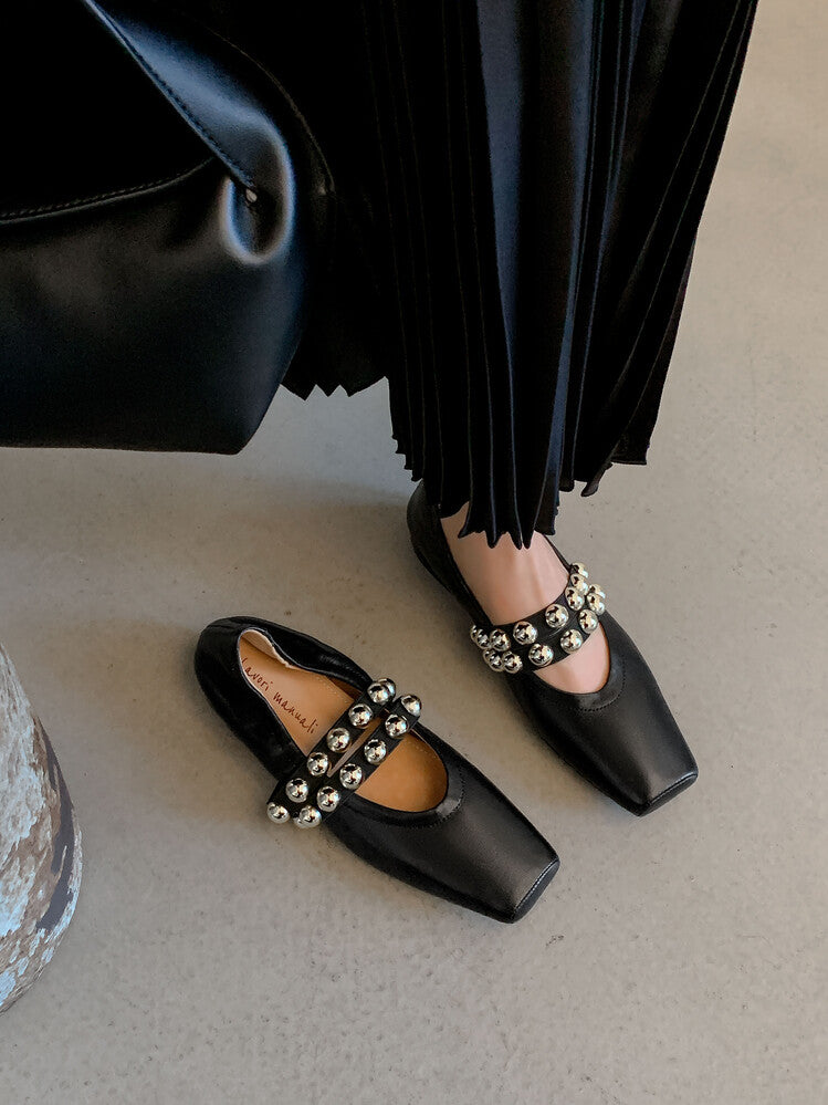 Karin Luna In Stock Spot Goods  Pig Nose Metal Strap Super Soft Granny Full Leather Mary Jane Shoes