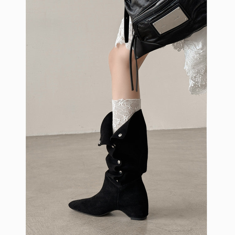Karin Luna Bestseller Hot-Selling Hidden Buckle Lazy Style Square-Toe Height-Increasing Suede Western Boots