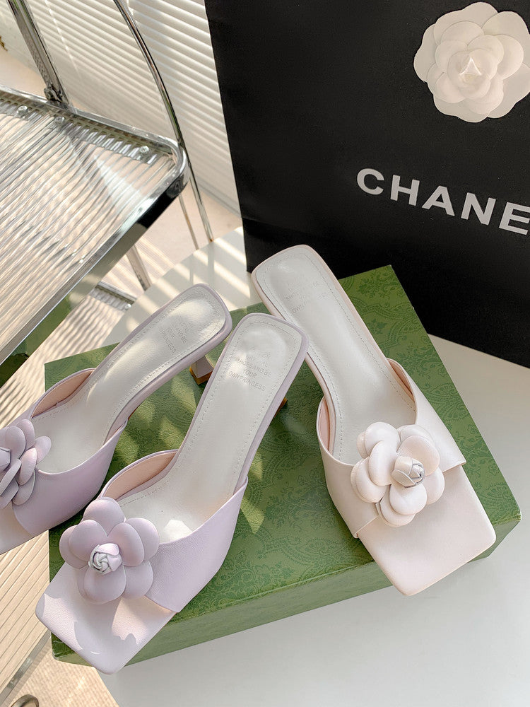 Karin Luna Flower of Wealth in the World~Says purple has a lot of charm Spot Goods Spot Goods  Three-Dimensional Camellia Elegant Sandals