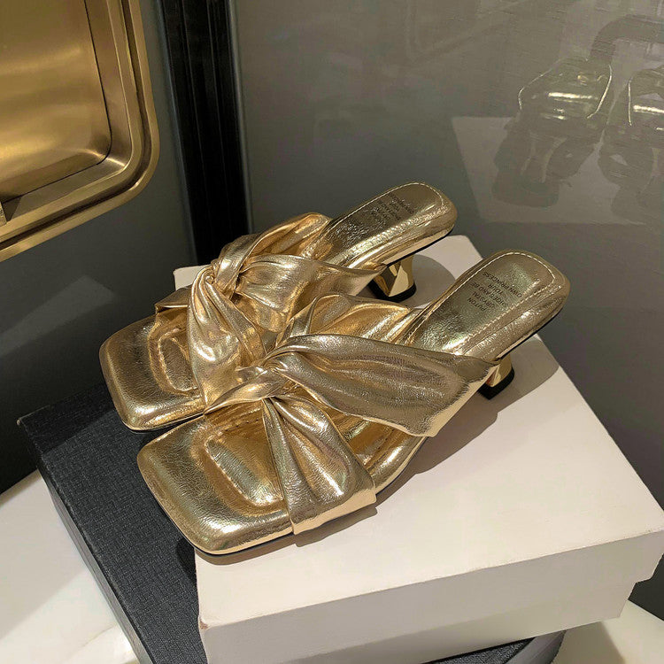 Karin Luna In Stock Spot Goods   Absolutely amazing4Color Cross Strap Thick Heel Square Toe Soft Slippers