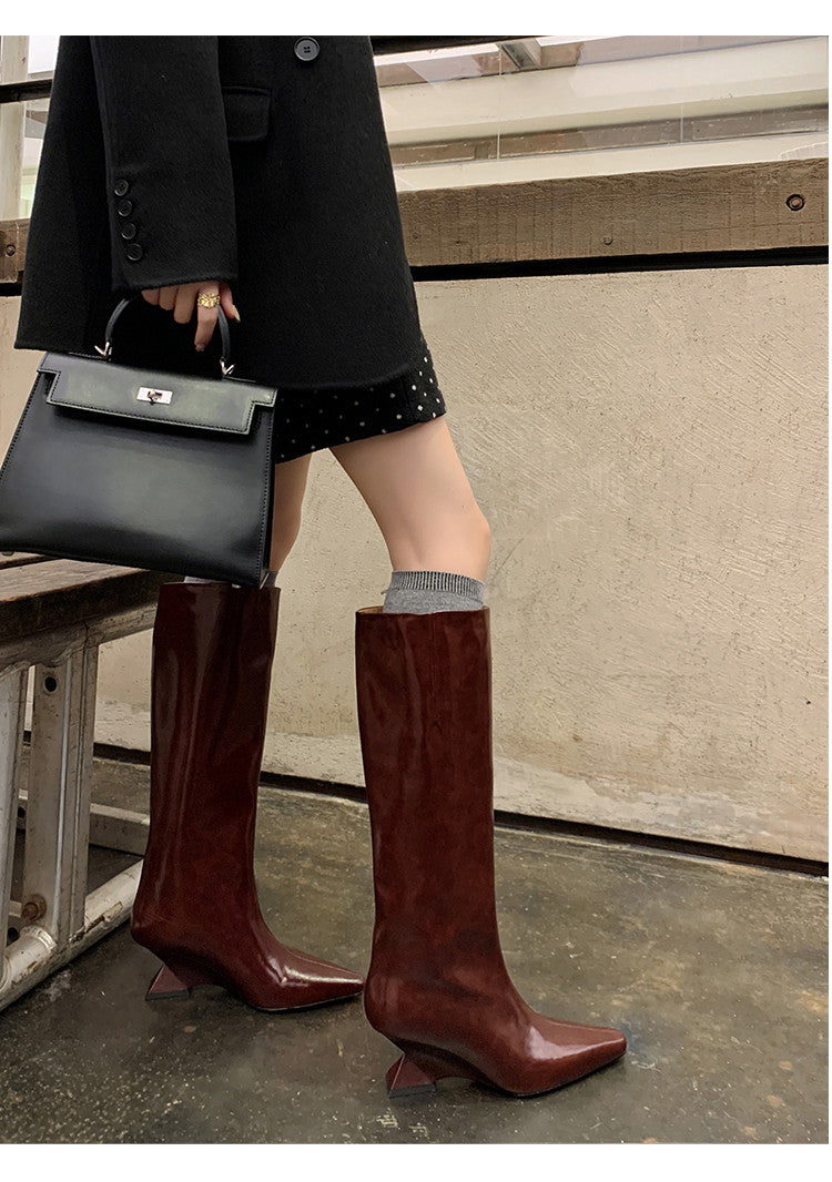 Karin Luna European and American Style Unisex Square-Toed Long Boots
