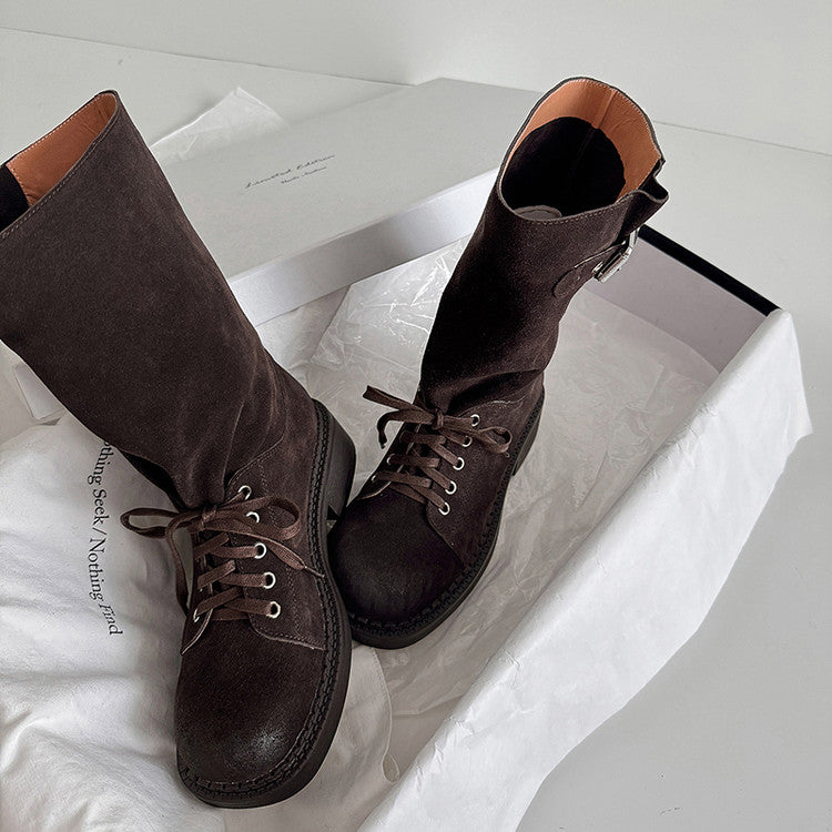 Karin Luna Bestseller Large Tube Thick Sole Martin Boots with Belt Buckle