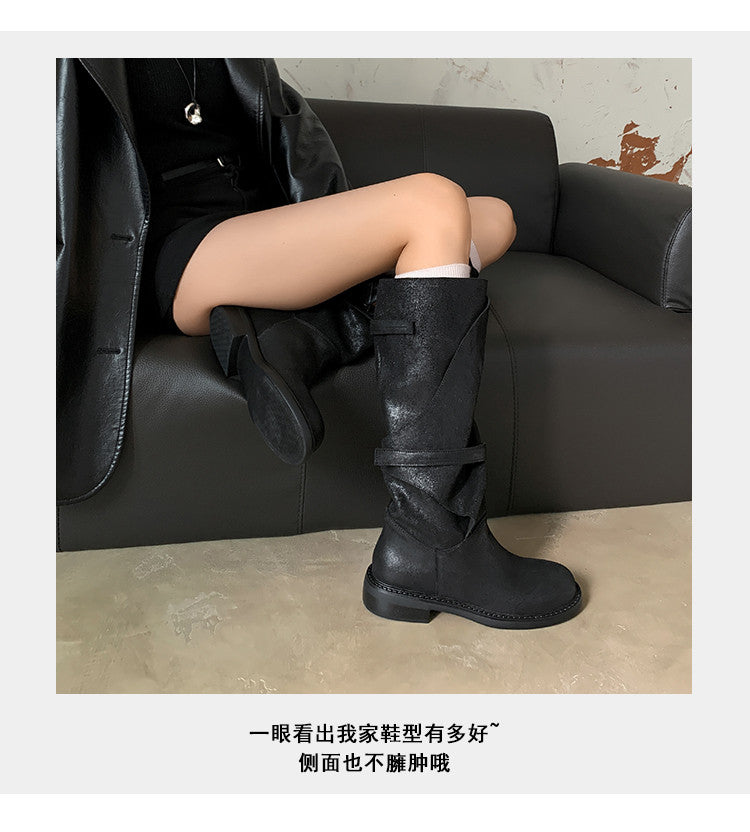 Karin Luna In Stock Spot Goods   Heavy-duty Edition Highly Consuming Material Round Toe Long Boots