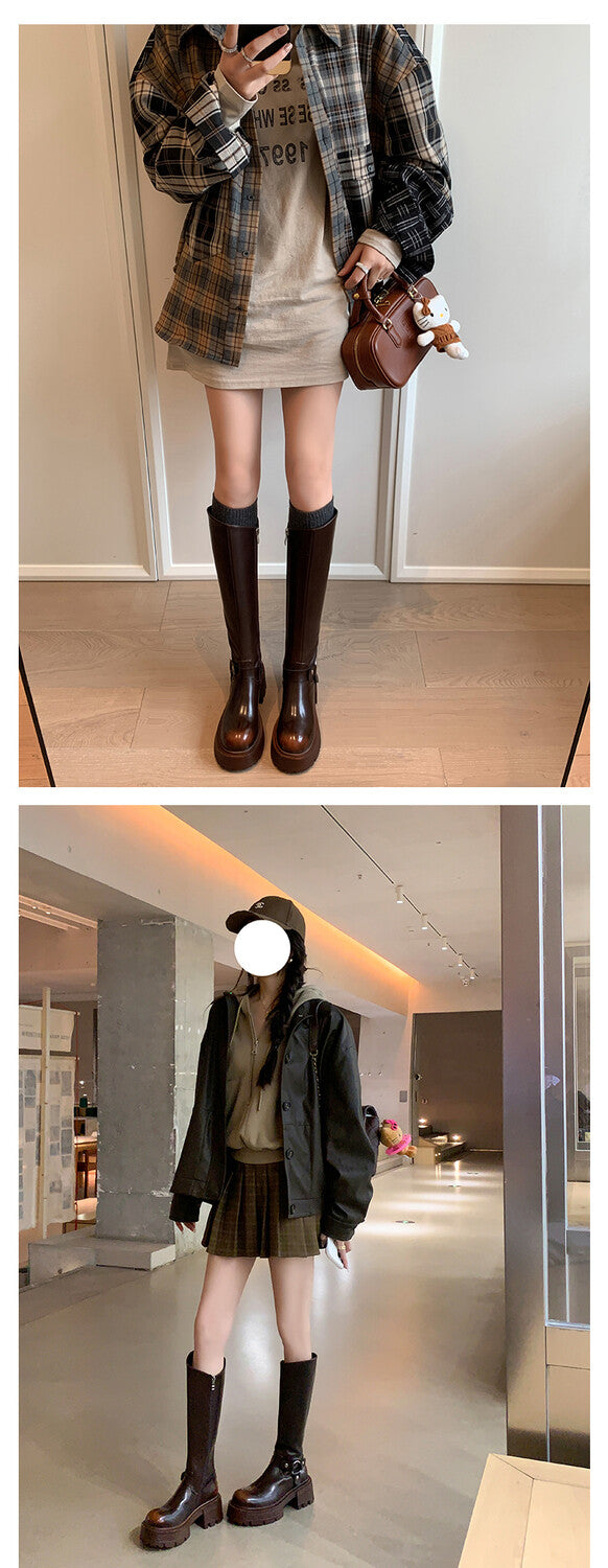 Karin Luna In Stock In Stock Slimming Diagonal Cut Tube Top  Best-selling in stock Retro Metal Buckle Thick-Soled Long Boots