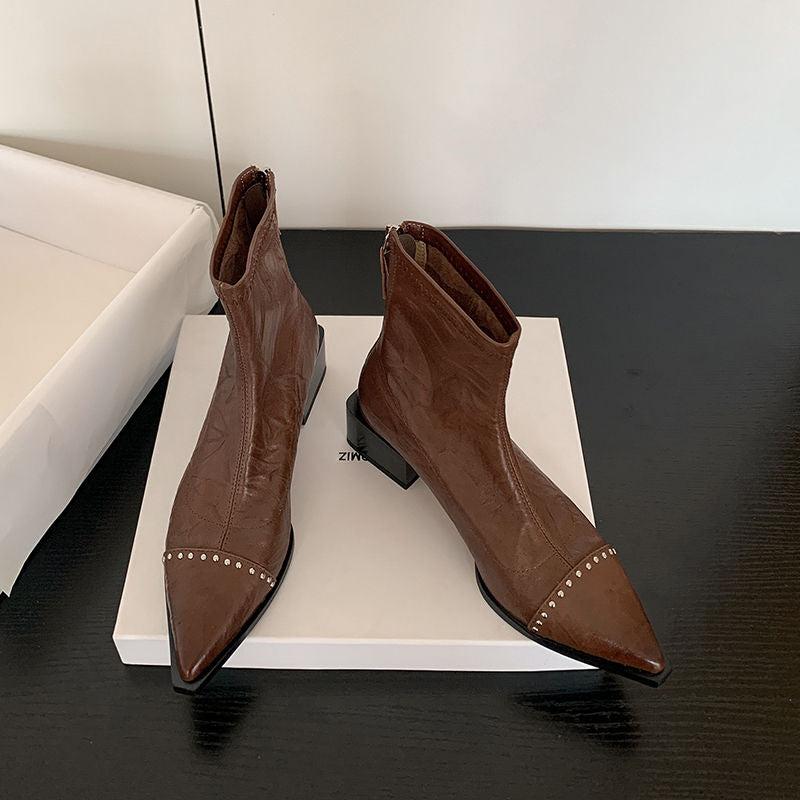 Karin Luna In Stock In Stock Slim Boots Series~Pointed Toe Rivet Slim Short Boots