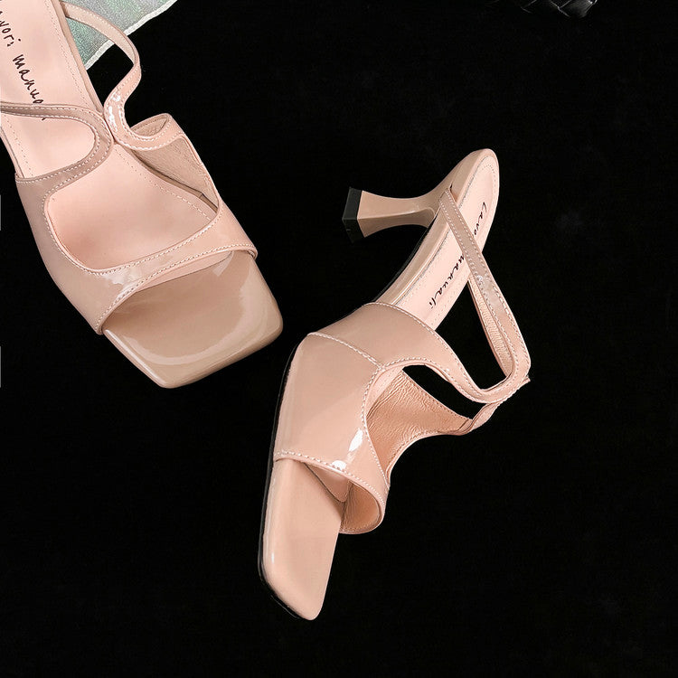 Karin Luna French Retro Square Toe Wrap Strap Open-Toe Slippers