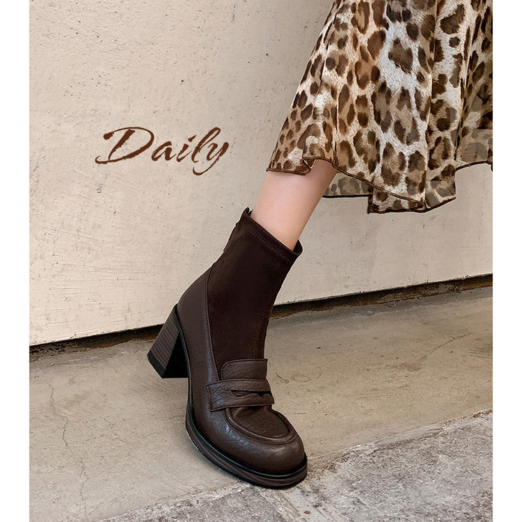 Karin Luna Hot-Selling Element Round Toe Elephant Pattern Elastic Thick Heel Short Boots
