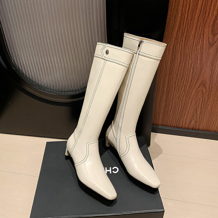 Karin Luna In Stock Spot Goods  Vintage Open Stitch Small Square Toe High Heel Side Zipper Riding Boots
