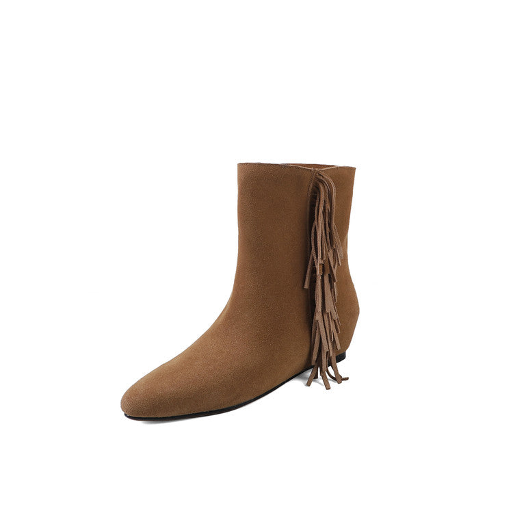 Karin Luna In Stock Spot Goods Tassel Square Toe Hidden Wedge Short Boots