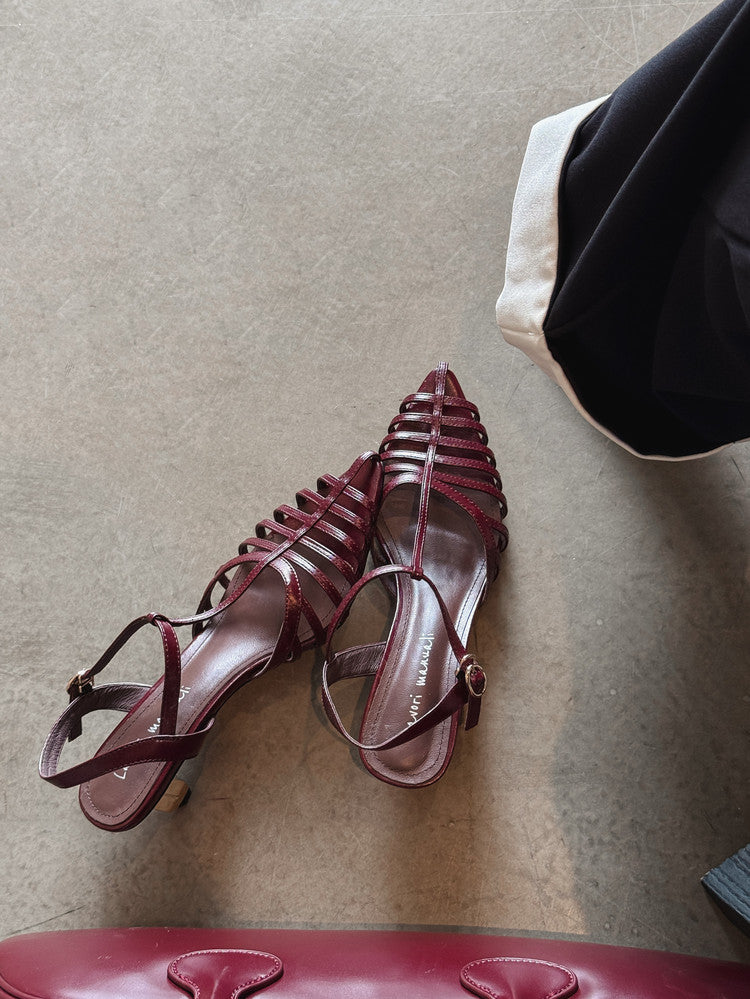 Karin Luna French Hollow Toe Metal Heel Elegant Sandals
