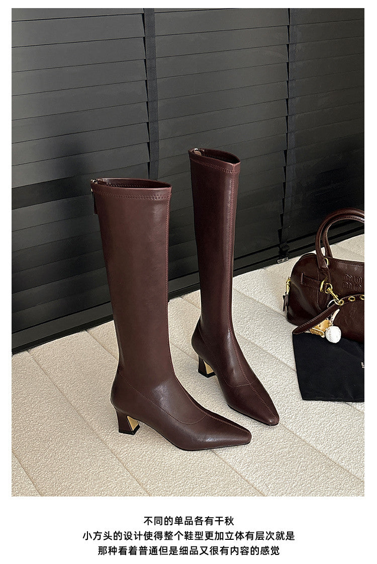 Karin Luna In Stock In Stock  Square Toe Chunky Heel Korean Style Elegant Long Boots