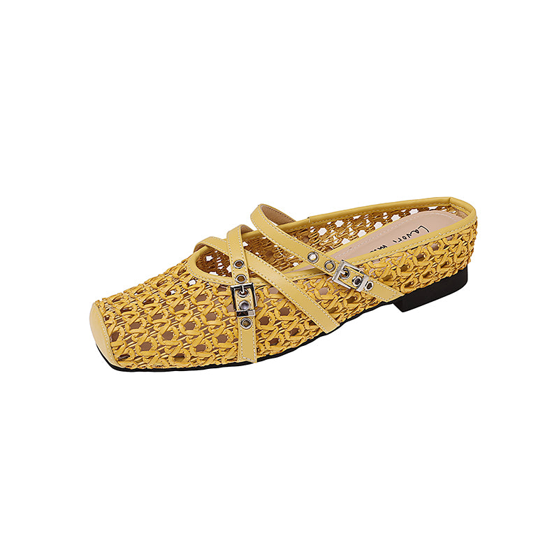 Karin Luna In Stock Spot Goods  Hot-Selling Square-Toe Woven Pig Nose Closed-Toe Slippers