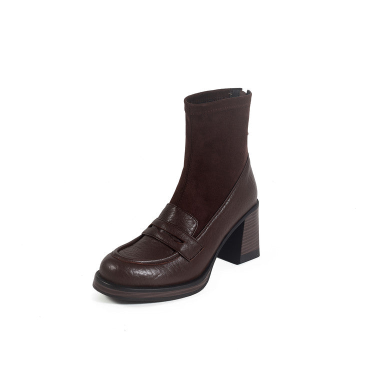 Karin Luna Hot-Selling Element Round Toe Elephant Pattern Elastic Thick Heel Short Boots